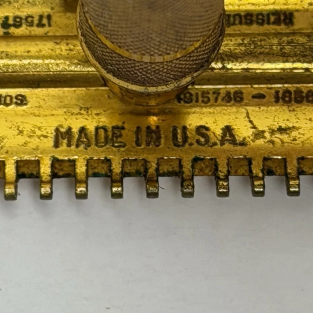 Vintage 1930s Gillette Safety Razor Gold Tone Fat Handle Comb 3-Piece USA